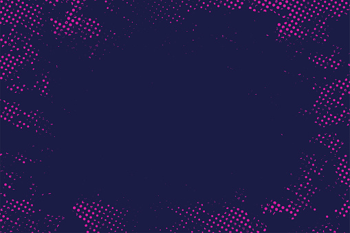 Abstract halftone dotted background. Gradient halftone pattern in deep blue and purple color. Modern stylized texture with space for text. Vector