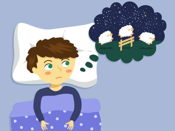 ilustrações de stock, clip art, desenhos animados e ícones de boy counting sheep to sleep cartoon vector - bed child fear furniture