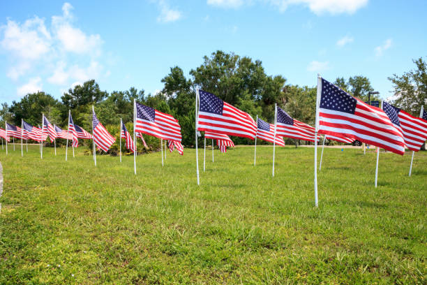 istock Patriotic display of multiple large American flags 971184606