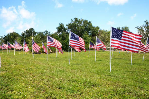 istock Patriotic display of multiple large American flags 971184680