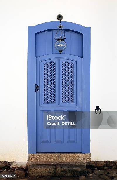 Blue Colorful Front House Door In Parati Brazil Stock Photo - Download Image Now - Door, Color Image, Parati