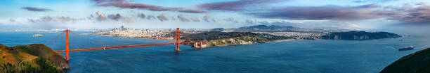 サンフランシスコの街並み - panoramic san francisco bay area golden gate bridge san francisco bay ストックフォトと画像