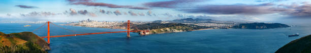 샌프란시스코 스카이라인의 - panoramic san francisco bay area golden gate bridge san francisco bay 뉴스 사진 이미지