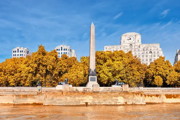 Cleopatra's Needle, an ancient Egyptian obelisk on Victoria Enbankment in London, England