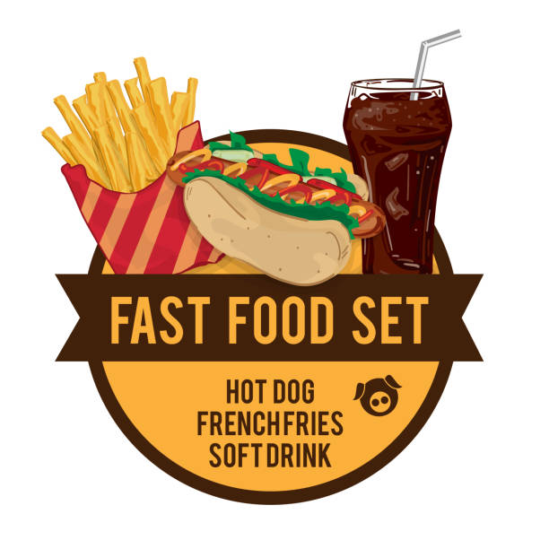 ilustrações de stock, clip art, desenhos animados e ícones de menu fastfood design graphic set hot dog french fries soft drink - bacon cheeseburger