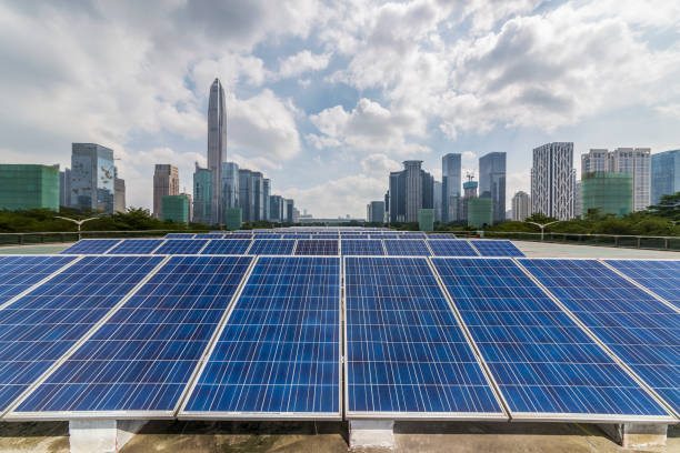 istock Solar and modern city skyline 971235296