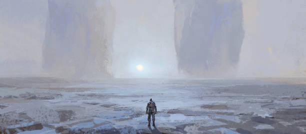 инопланетная форма земли, цифровая живопись. - illustration and painting panoramic sky snow stock illustrations