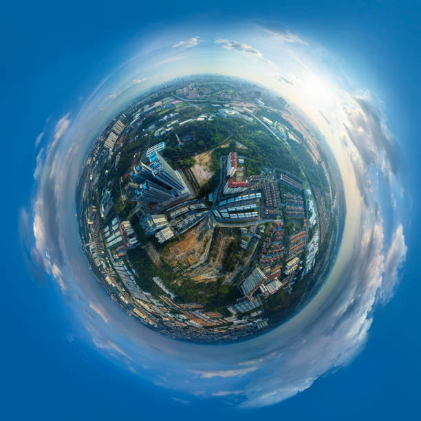 vista de esfera panorama de 360 graus da paisagem urbana - roof of the world - fotografias e filmes do acervo