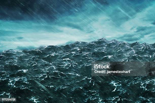 3d Rendering Ocean Wave With Storm Stock Photo - Download Image Now - Sea, Storm, Furious