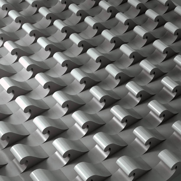 istock 3d illustration. Three-dimensional metal pattern based on the repetition of the waveform. Architectural abstract background. 971268476