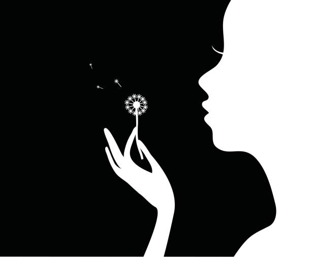 illustrazioni stock, clip art, cartoni animati e icone di tendenza di ragazza con fiore. - dandelion single flower flower white