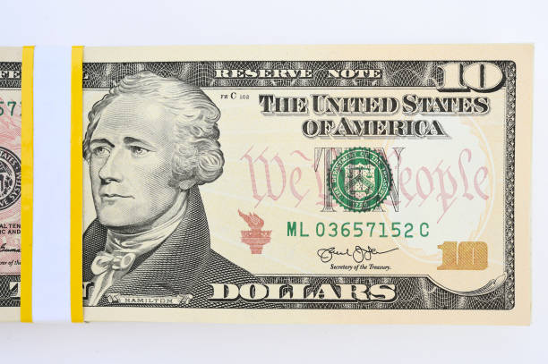 close up of banknote isolated on white background