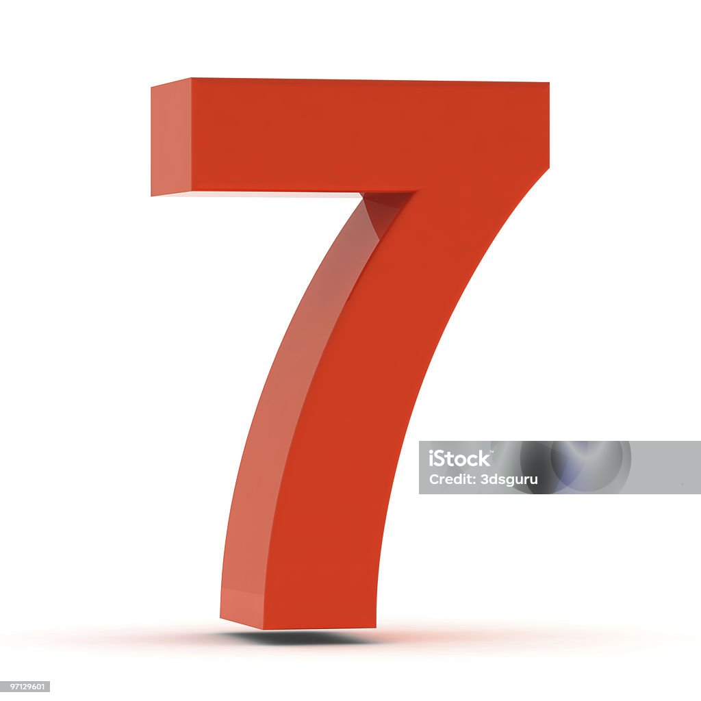 The Number 7 - Red Plastic Color Image Stock Photo