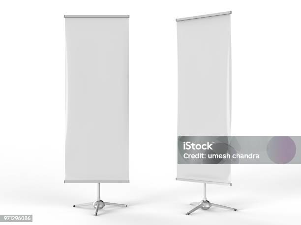 White Blank Empty High Resolution Business Exhibition Roll Up And Standee Banner Display Mock Up Template For Your Design Presentation 3d Render Illustration Stock Photo - Download Image Now