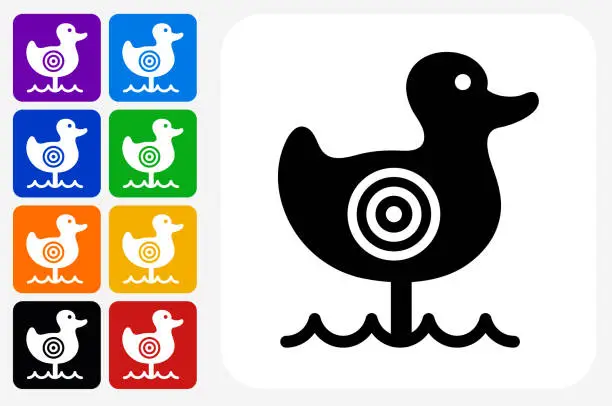 Vector illustration of Shooting Duck Game Icon Square Button Set