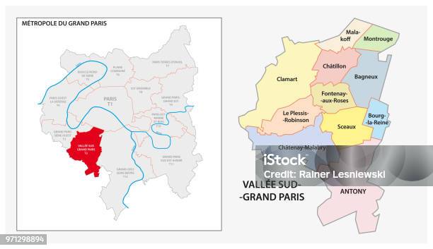 Administrative And Political Map Of Vallee Sud Grand Paris Greater Paris France Stock Illustration - Download Image Now