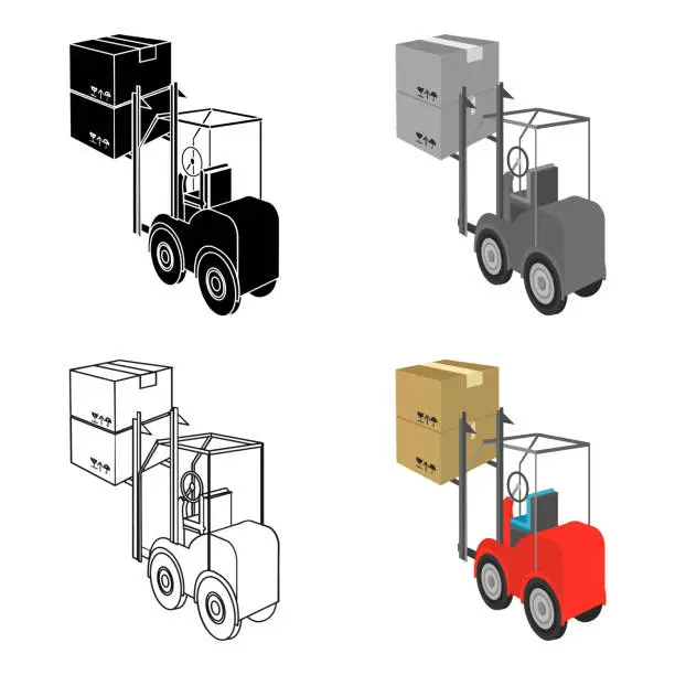 Vector illustration of Cargo transportation by means of a loader. Transportation and delivery single icon in cartoon style isometric vector symbol stock illustration web.