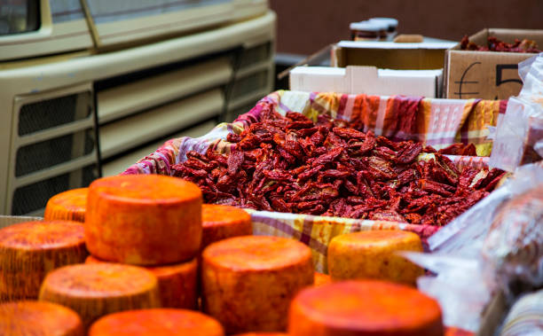 closeup of dried tomatoes typical Calabrian appetizer