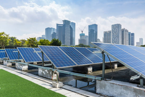 istock Solar and modern city skyline 971332404