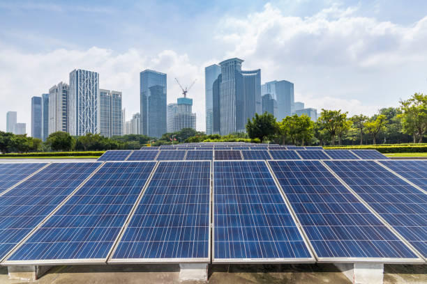 istock Solar and modern city skyline 971332406