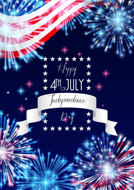 istock 4th of July, American Independence Day celebration Flyer, Banner, Template or Invitation design with National Flag and Sparkling Fireworks. 971335024