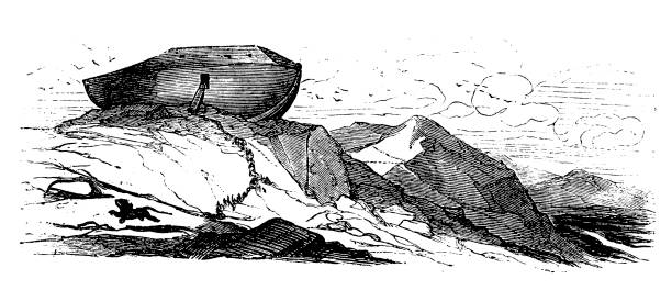 ilustraciones, imágenes clip art, dibujos animados e iconos de stock de noah del arca - ark bible animal engraving