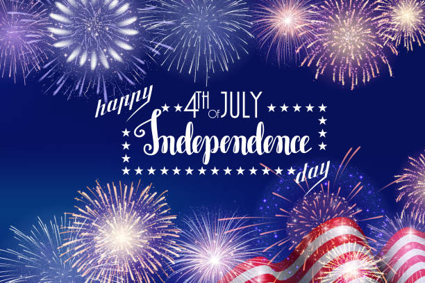 istock 4th of July, American Independence Day celebration background with fire fireworks. Congratulations on Fourth of July. 971353496