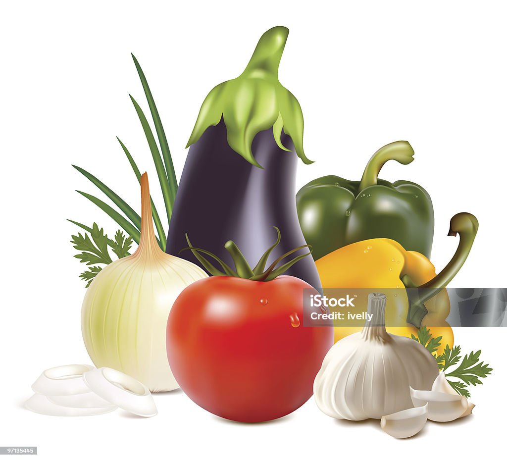 Bunte frische Gruppe von Gemüse. - Lizenzfrei Aubergine Vektorgrafik
