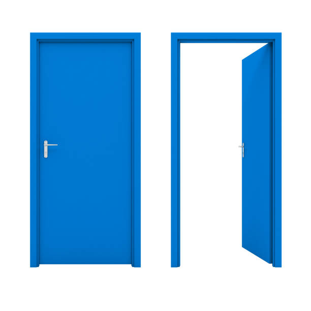 istock Open Blue door isolated on a white background. 971360680