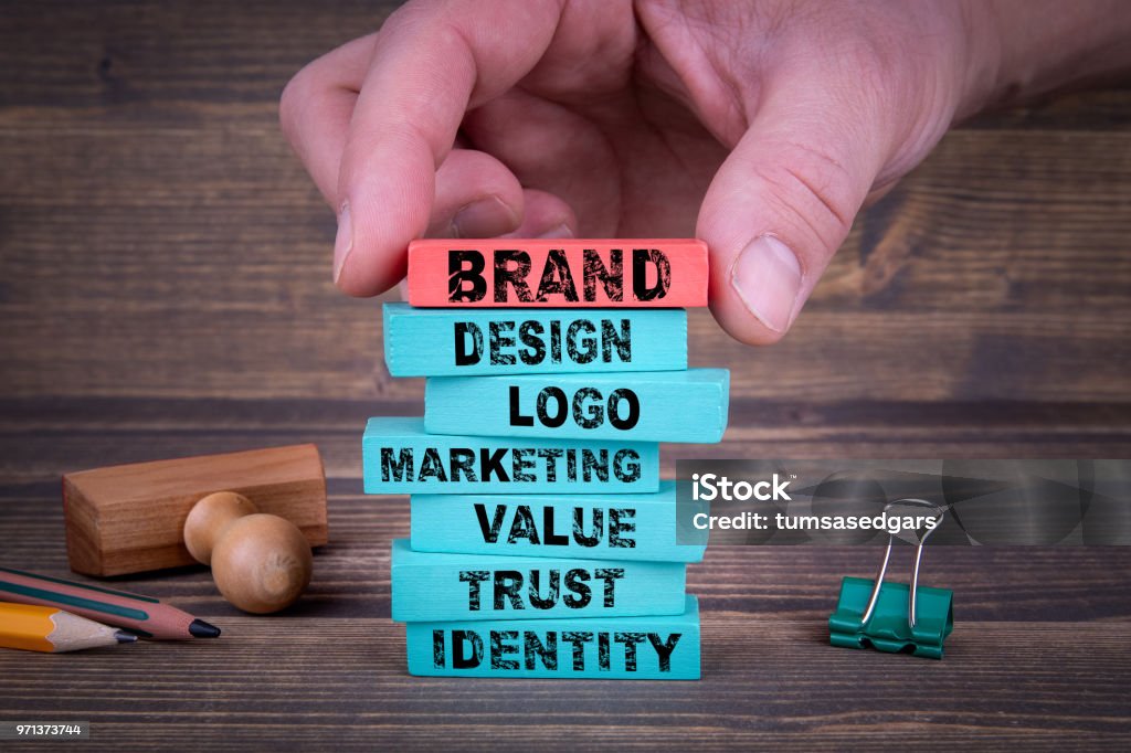 Brand Business Concept With Colorful Wooden Blocks Advertisement Stock Photo