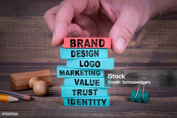 Brand Business Concept With Colorful Wooden Blocks Stock Photo - Download Image Now - Advertisement, Building - Activity, Marketing