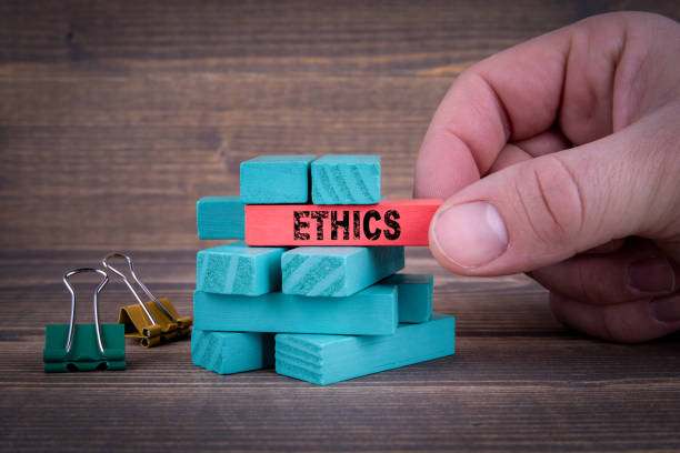 ethik-business-konzept mit bunten holzklötzen - ethik und moral stock-fotos und bilder