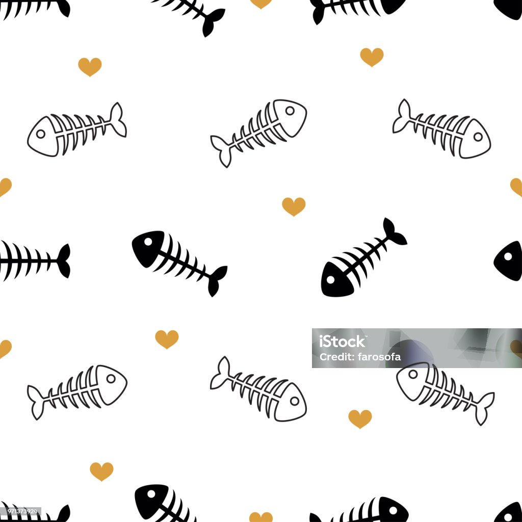 Bone Fish Pattern Illustrator Fish Bone Seamless Pattern Vector Illustration Fish Bones With Gold ...