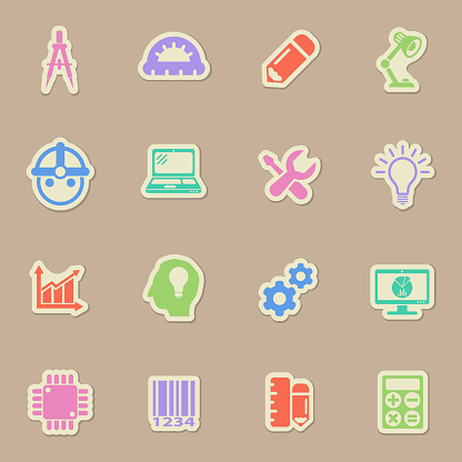 engineering color vector icons on paper stickers