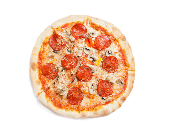 istock Pepperoni pizza isolated on white 971374560