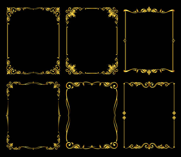 검은 배경 위에 화려한 황금 벡터 프레임 설정 - 로코코 스타일 stock illustrations