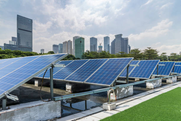 istock Solar and modern city skyline 971377540