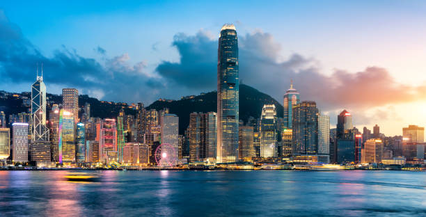 istock Panoramic Hong Kong cityscape at sunset 971377546