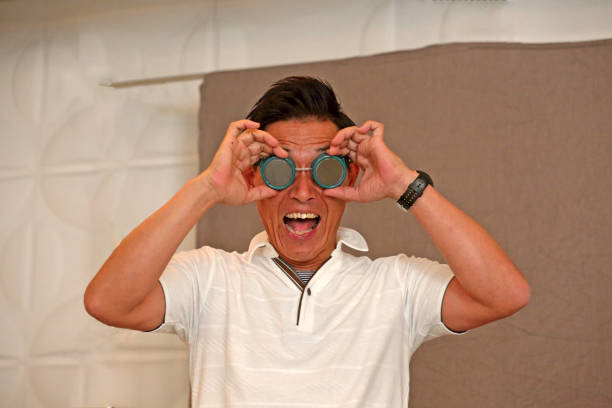 Underwater glasses and senior men