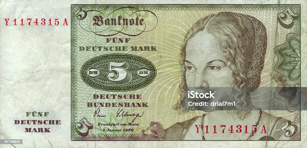 Fünf Mark Bill - Lizenzfrei Deutsche Mark-Symbol Stock-Foto