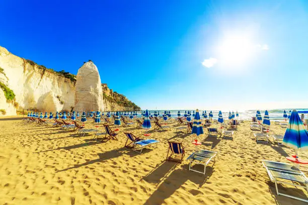 Beach of Pizzomunno white rock, Apulia, Italy