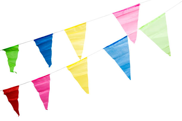 istock Birthday decoration flags isolated on white background 971389014