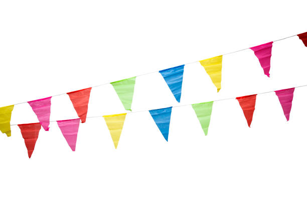 istock Birthday decoration flags isolated on white background 971389016