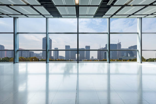 istock Panoramic skyline and buildings from glass window 971391644