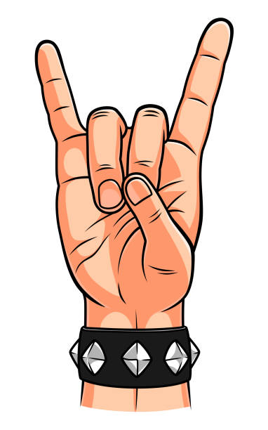 ilustraciones, imágenes clip art, dibujos animados e iconos de stock de rock y metal corna gesto - metal stud