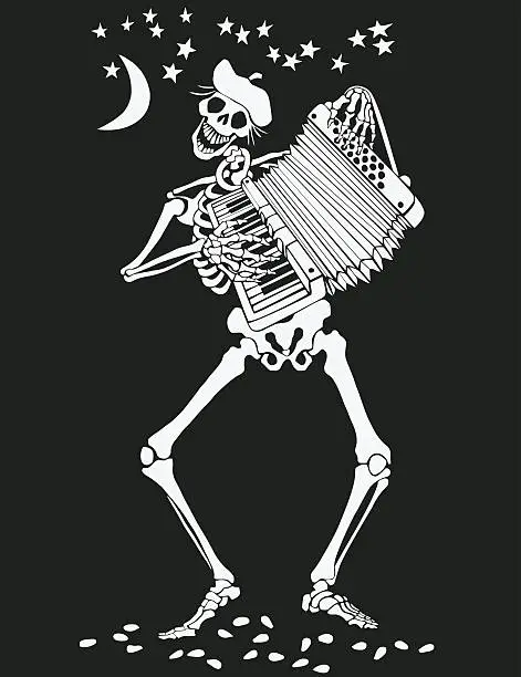 Vector illustration of Skeleton playing Accordion on Day of the Dead