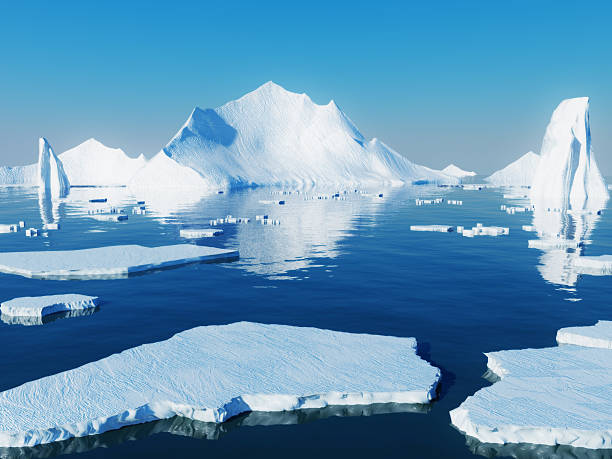 Icebergs reflecting into blue water 3D rendered icebergs and ocean. Please see other images: iceberg ice formation photos stock pictures, royalty-free photos & images