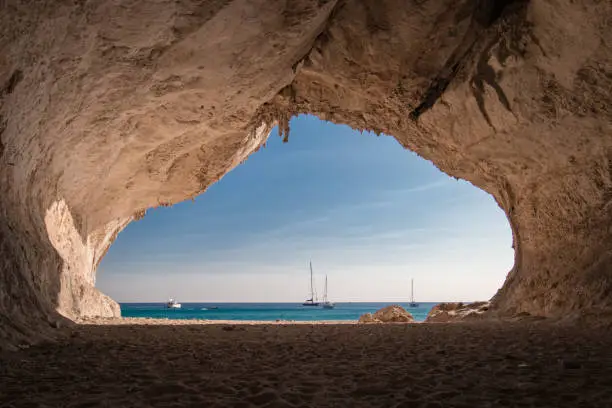 Inside a cave at Cala Luna beach on the Italian island of Sardinia