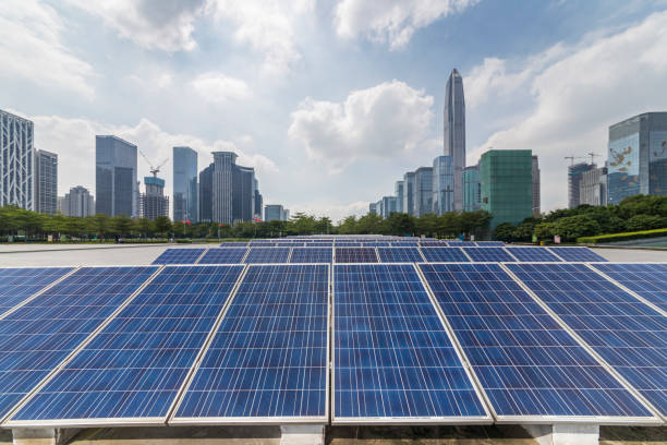 istock Solar and modern city skyline 971404000