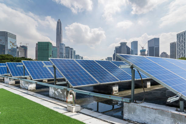 istock Solar and modern city skyline 971404006